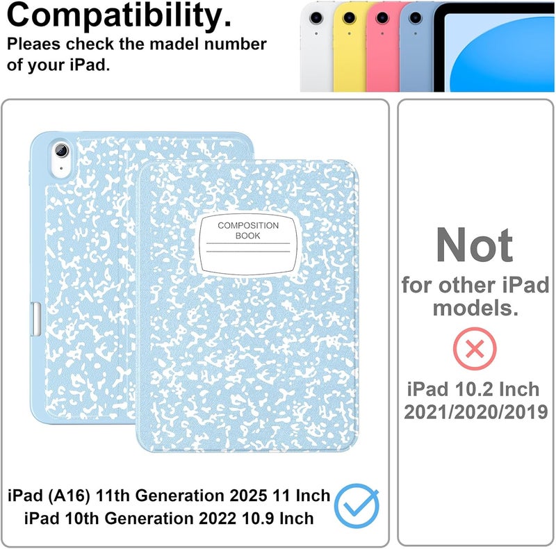 Supveco Case for iPad (A16) 11th Generation 11 inch (2025),iPad 10th Generation 10.9 inch (2022) with Pencil Holder-[Auto Wake/Sleep],Premium Folio Stand Case with Soft TPU Back Cover-Ice Blue - Image 2